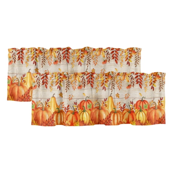 Windows Apps Retro Thanksgiving Pumpkins 2 Panels Kitchen Valance, Farmhouse Leaves ...