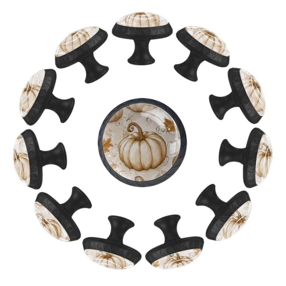 Thanksgiving Pumpkins Autumn Season 35MM Round Glass Cabinet Knobs, Kitchen Knobs for Drawer Dresser Cupboard Wardrobe Modern Pulls Handles Hardware, Set of 12