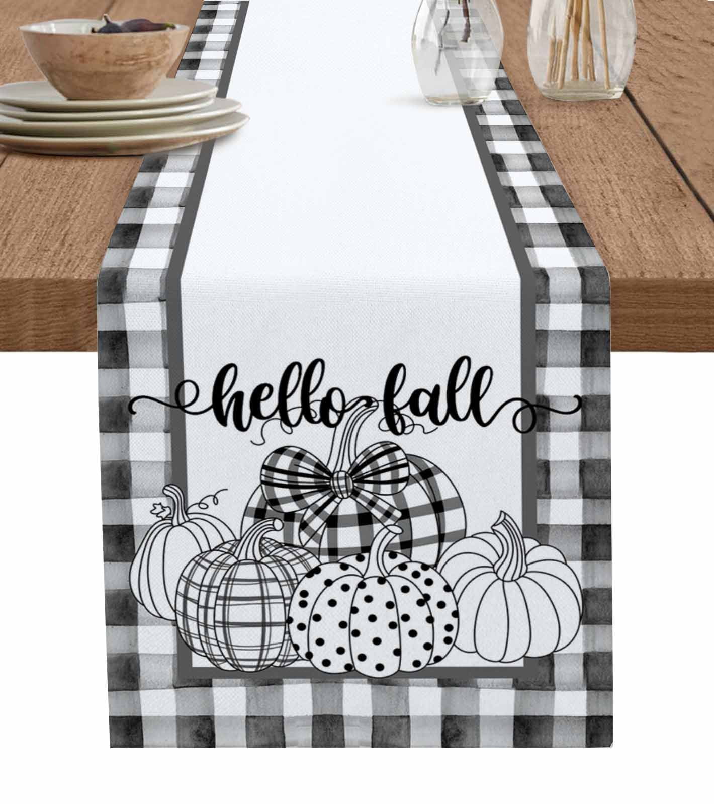 Thanksgiving Pumpkins Burlap Cotton Table Runner 13x48 Inches Long ...