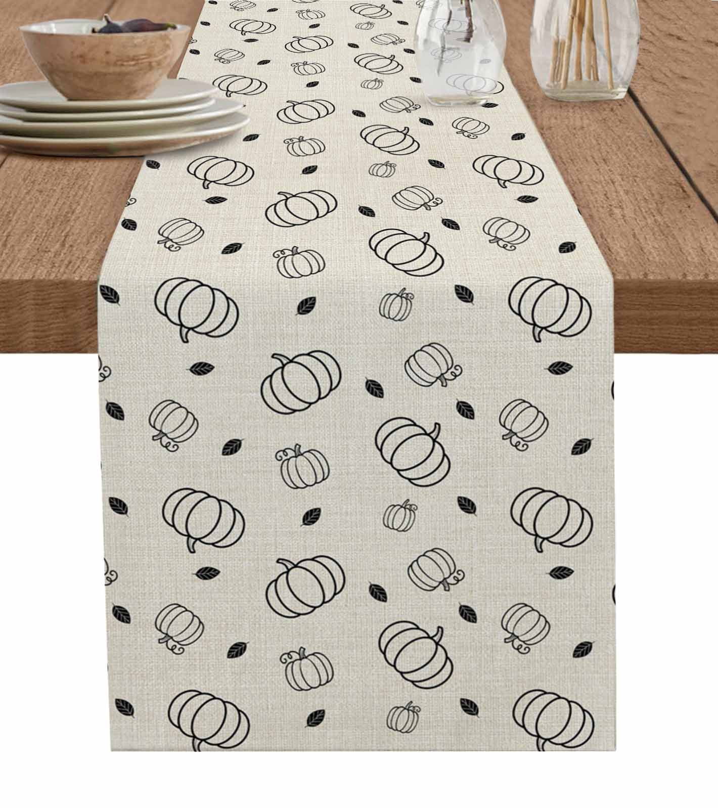 Thanksgiving Pumpkins Burlap Cotton Table Runner 13x60 Inches Long ...