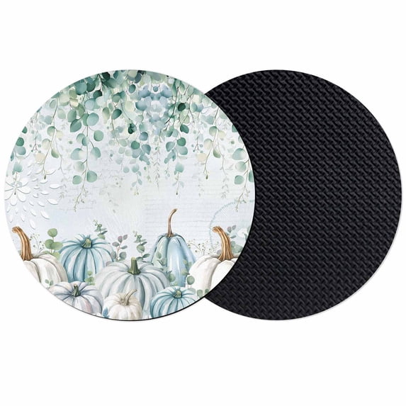 Thanksgiving Pumpkins Coasters Set of 2, Absorbent Coasters for Drinks, Fall Eucalyptus Green Leaves Coaster for Desk Coffee Table Protection, Home Decor House Warming Gifts 4"