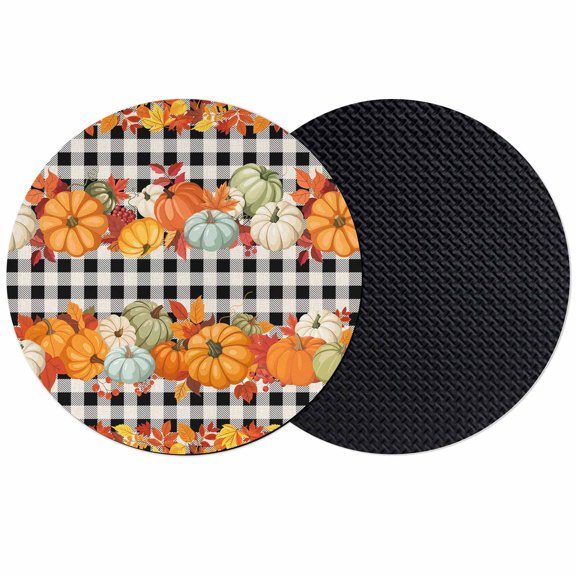 Thanksgiving Pumpkins Coasters Set of 2, Absorbent Coasters for Drinks, Fall Orange Maple Farmhouse Check Coaster for Desk Coffee Table Protection, Home Decor House Warming Gifts 4"