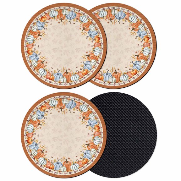 Thanksgiving Pumpkins Coasters Set of 4, Absorbent Coasters for Drinks, Brown Fall Botanical Leaves Coaster for Desk Coffee Table Protection, Home Decor House Warming Gifts 4"