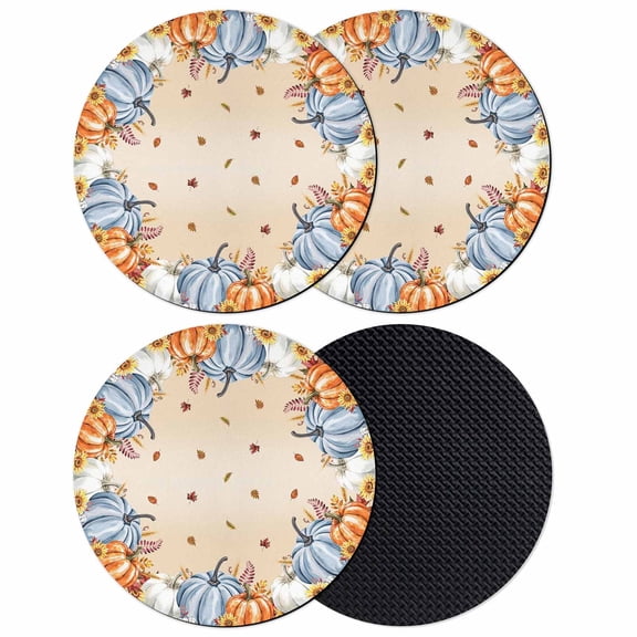 Thanksgiving Pumpkins Coasters Set of 4, Absorbent Coasters for Drinks, Fall Sunflower Autumn Botanical Coaster for Desk Coffee Table Protection, Home Decor House Warming Gifts 4"