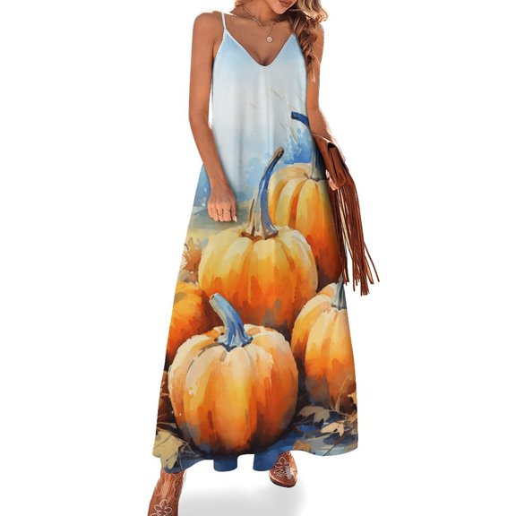 Thanksgiving Pumpkins Design Sleeveless Dress Woman Fashion Long Dresses Women's Summer Suit Dress 2025