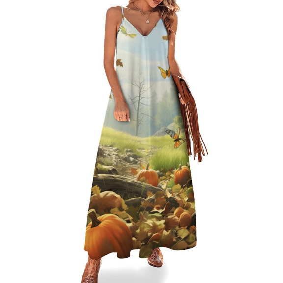 Thanksgiving Pumpkins Design Sleeveless Dress Woman Fashion Long Dresses Women's Summer Suit Dress 2025