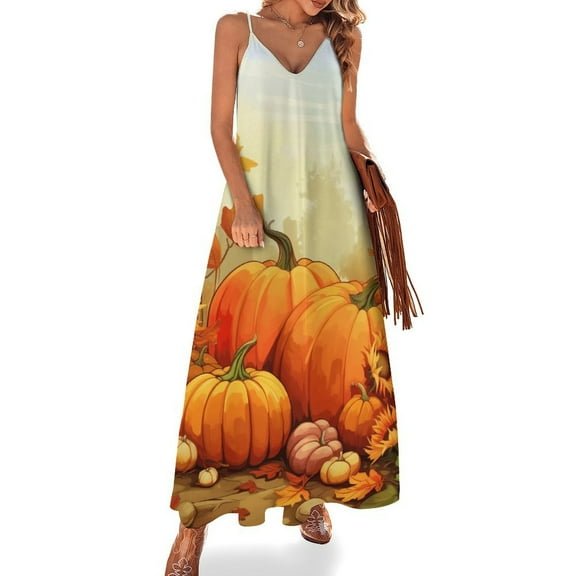 Thanksgiving Pumpkins Design Sleeveless Dress Woman Fashion Long Dresses Women's Summer Suit Dress 2025