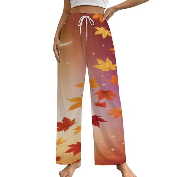 Thanksgiving Pumpkins Fall Leaves Pajama Pants Breathable with Pockets Pajamas For Lady Vintage Sleeping Pants Bedroom Homewear