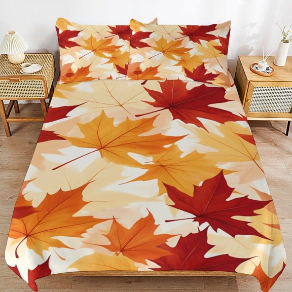 Thanksgiving Pumpkins Fall Leaves Quilt Cover 3pcs Set Home Textiles Duvet Cover Set Pillowcases Soft Comfortable Bedding Set King