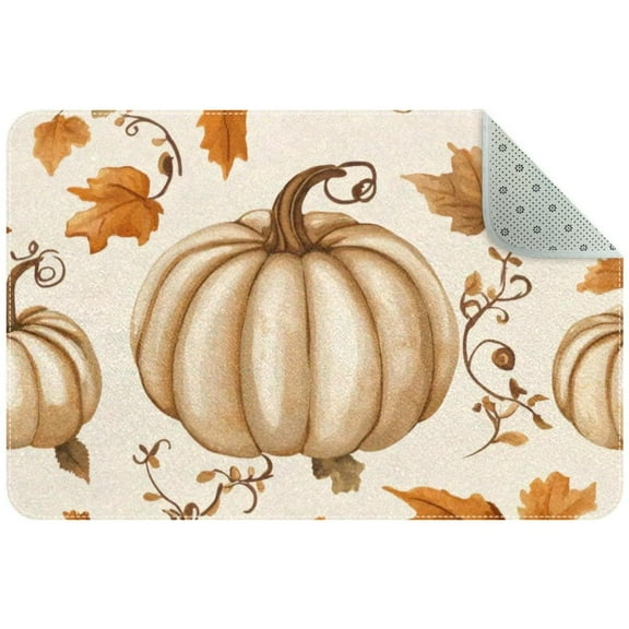 Thanksgiving Pumpkins Fall Season Small Area Rug, Non-Slip Door Mat Indoor Floor Mat, Washable Kitchen Rug Entrance DMat for Bedroom Living Room