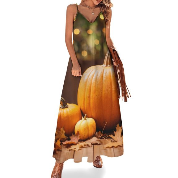Thanksgiving Pumpkins Fine Art Sleeveless Dress Summer Dress Woman 2025