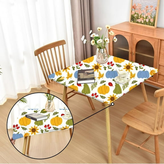 Thanksgiving Pumpkins Fitted Tablecloth with Elastic for 34x34 inch Square Folding Tables Washable Stretchy Spandex Card Table Covers Cloth Fall Fabric Table Cloths Not Vinyl