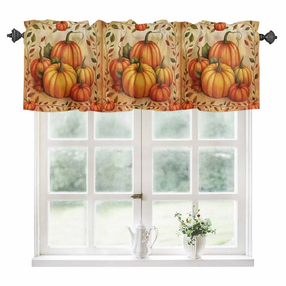 Thanksgiving Pumpkins Kitchen Valances for Windows 42x12 Inch Kitchen Curtains Valances Rod Pocket Fall Branch Autumn Rustic Leaves Bathroom Window Valances for Window Treatment Decor