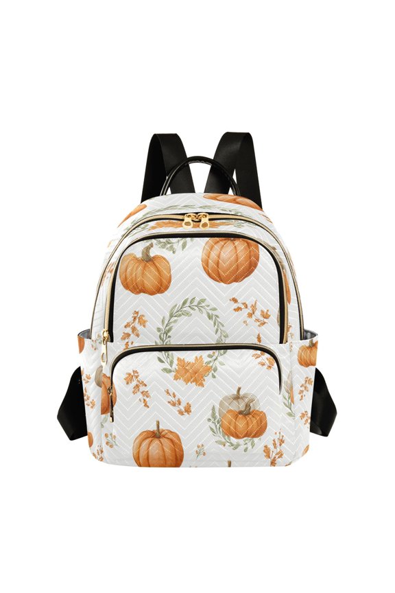 Thanksgiving Pumpkins Leaf Circle Quilted Backpack Fashion Daypack Commuter Bag for Women 8.5 L