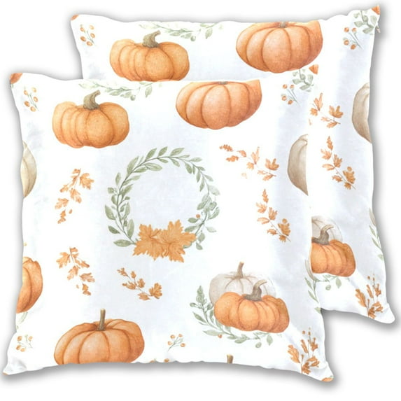 Thanksgiving Pumpkins Leaf Circle Throw Pillow Covers Pillowcases 20 x 20 Inch Home Decor 2 Packs for Bedroom Sofa