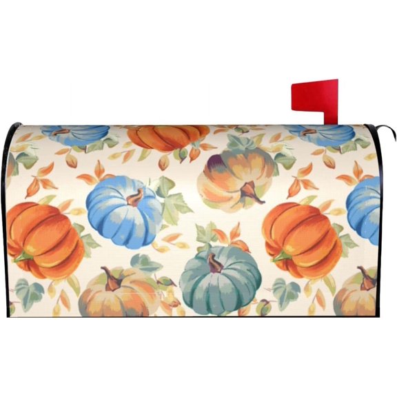 Thanksgiving Pumpkins Mailbox Cover Magnetic Autumn Maple Leaves Background Mailbox Wraps Post Box Cover Décor 25.5x21 in
