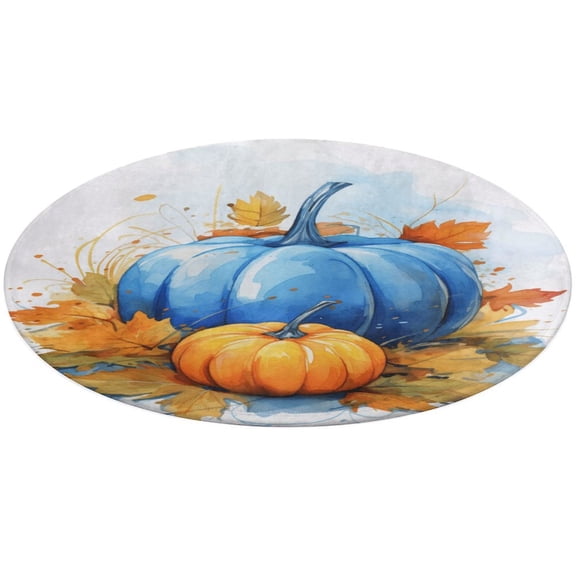 Thanksgiving Pumpkins Round Small Area Rug, Print Non Slip Washable Floor Mat, Soft Throw Rug for Living Room, Powder Room Entryway, Bathroom, Bedside