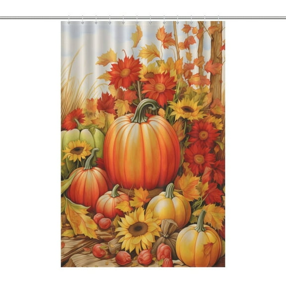 Thanksgiving Pumpkins Shower Curtain Cloth Fabric Bathroom Decor with Hooks
