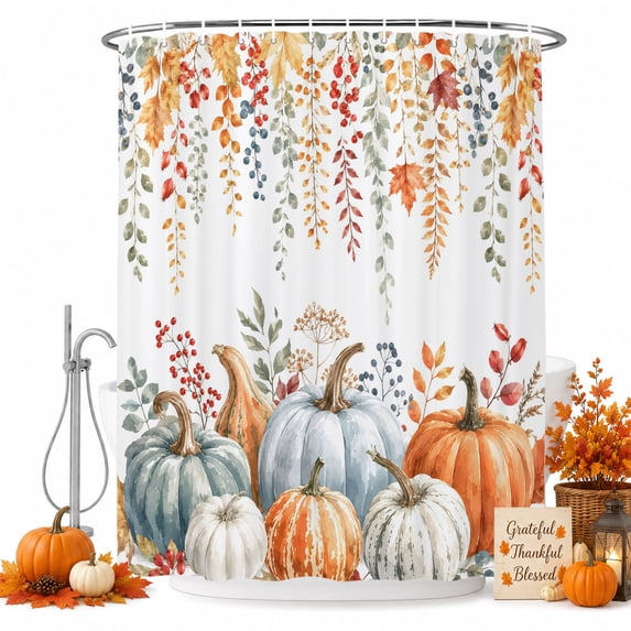Thanksgiving Pumpkins Shower Curtain Set - Long 72" x 84" Washable Bathtub Curtain with 12 Hooks, Fall Maple Leaf Harvest Autumn Waterproof Fabric Stall Shower Curtains for Bathroom/Bathtub Décor