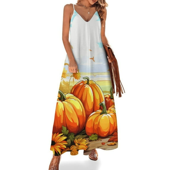 Thanksgiving Pumpkins Sleeveless Dress Woman Fashion Long Dresses Women's Summer Suit Dress Summer 2025 Women