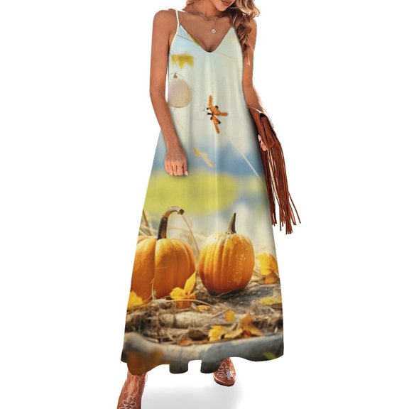 Thanksgiving Pumpkins Sleeveless Dress Women's Luxury Party Dress Birthday Dresses for Women