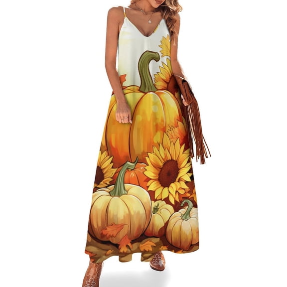 Thanksgiving Pumpkins Sleeveless Dress Women's Luxury Party Dress Birthday Dresses for Women