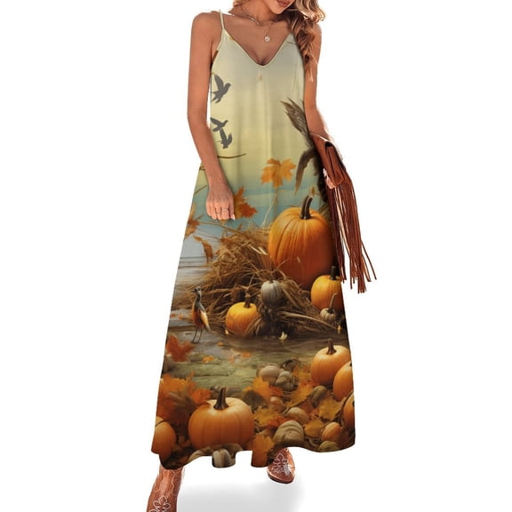 Thanksgiving Pumpkins Sleeveless Dress for Women Clothing Female Women's Summer Skirt