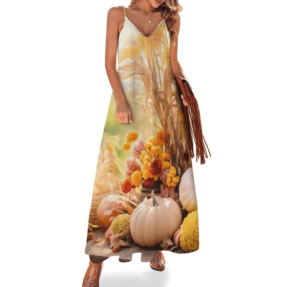 Thanksgiving Pumpkins Sleeveless Dress for Women Clothing Female Women's Summer Skirt