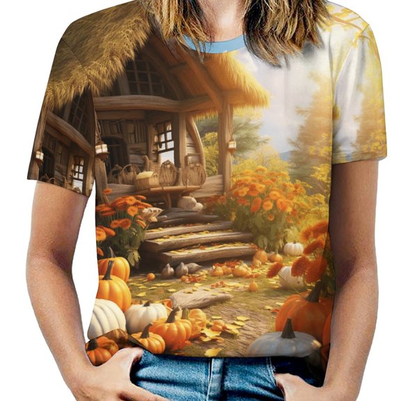 Thanksgiving Pumpkins T Shirts Basic T-Shirt Short Sleeve Ladies Tee Shirt Summer Graphic Clothing