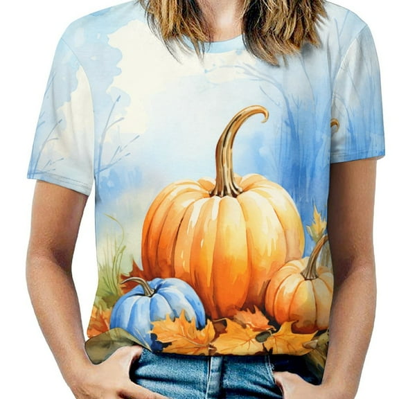 Thanksgiving Pumpkins T Shirts Basic T-Shirt Short Sleeve Ladies Tee Shirt Summer Graphic Clothing