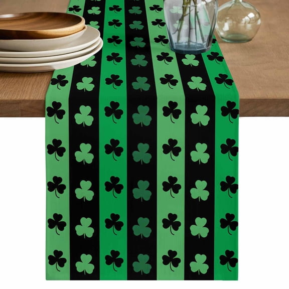 St. Patrick's Day Table Runner 48 Inches, Spring Green Lucky Clovers Shamrock Bed Runner Dresser Scarves Tabletop for Indoor Outdoor Parties/Ceremony/Banquet, 13" x 48"