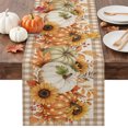 thumbnail image 1 of Thanksgiving Pumpkins Table Runner - 72 Inch Long Fall Maple Leaves Berries Tan Plaid Cotton and Linen Blended Dress Scarves Farmhouse Table Runner for Kitchen Dining, Coffee Table, 13" x 72", 1 of 8