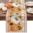 thumbnail image 1 of Thanksgiving Pumpkins Table Runner - 90 Inch Long Fall Maple Leaves Berries Tan Check Cotton and Linen Blended Dress Scarves Farmhouse Table Runner for Kitchen Dining, Coffee Table, 13" x 90", 1 of 8