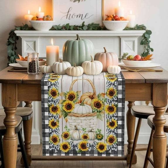 Thanksgiving Pumpkins Table Runner, Autumn Thanksgiving Kitchen Dining Table Decoration for Home Party Decor 13x108 Inches