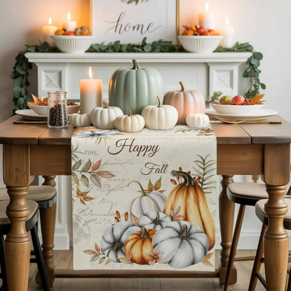 Thanksgiving Pumpkins Table Runner, Autumn Thanksgiving Kitchen Dining Table Decoration for Home Party Decor 13x90 Inches