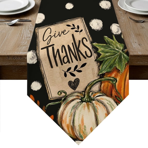 Thanksgiving Pumpkins Table Runner Linen Burlap Table Runner 72 Inches Long Fall Botanical Farmhouse Autumn Dresser Scarves for Kitchen Island Coffee Dining Room Party Holiday Decoration 18"x72"