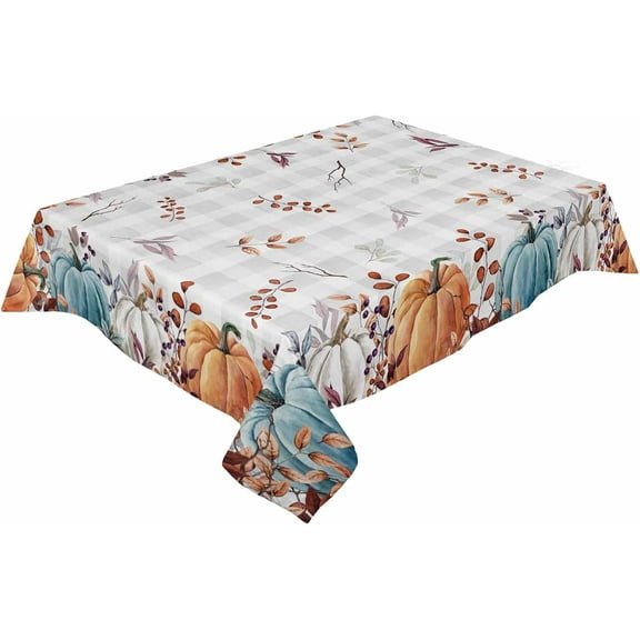 Thanksgiving Pumpkins Tablecloth Rectangle Round Table Cloth 60x102 Inch, Blue Orange Indoor or Outdoor Tablecloth, Waterproof Fabric Washable Table Cover for Party Holiday Picnic Kitchen Fall Decor