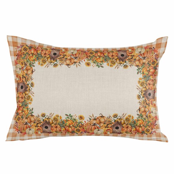 Thanksgiving Pumpkins Throw Pillow Cover 12 x 20 Inch Decorative Pillow Cover Sunflowers Chalet Beige Retro Country Lumbar Pillowcase Seasonal Rectangle Cushion Case for Couch Sofa Bed Living Room