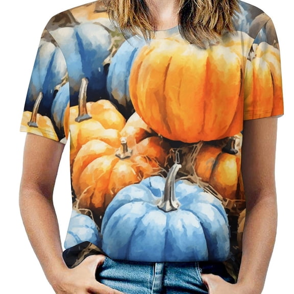 Thanksgiving Pumpkins Women's Short Sleeve T-Shirt Crew Neck Casual Summer Trendy Loose Fit Tops