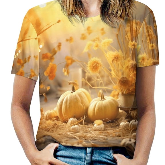 Thanksgiving Pumpkins Women's Short Sleeve Tops Casual Blouses T Shirt