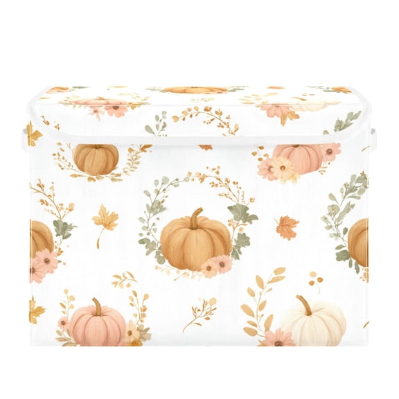 Thanksgiving Pumpkins with Garland Foldable Storage Bins with Lids Handles Collapsible Storage Containers Tote Boxes 16.5 x 12.6 x 11.8 inches