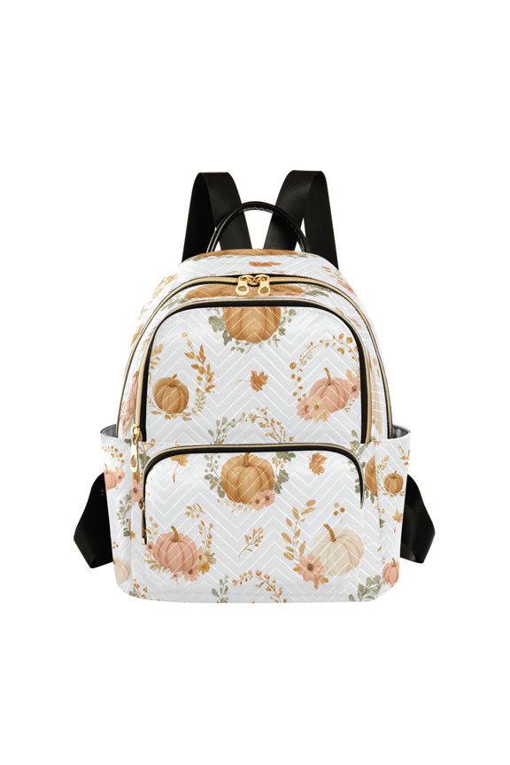 Thanksgiving Pumpkins with Garland Quilted Backpack Fashion Daypack Commuter Bag for Women 8.5 L