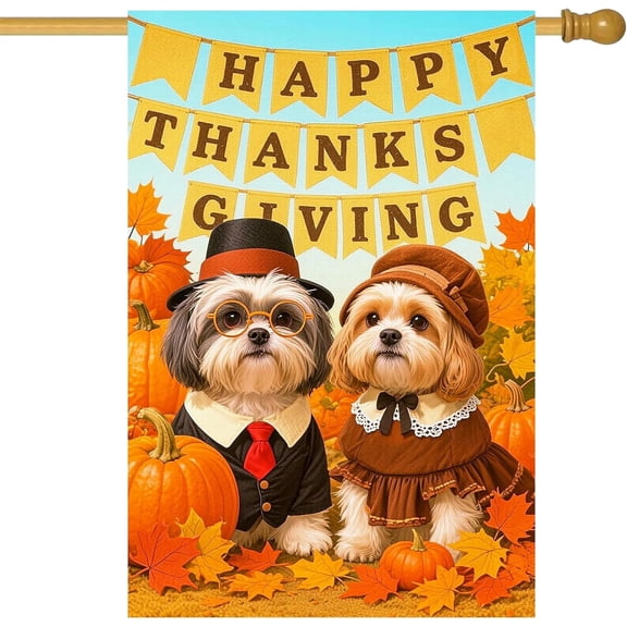 Thanksgiving Puppy Garden Flag Double Sided Cute Dog Autumn Pumpkins Leaves Outdoor Yard Flag for Home Front Door Lawn Porch Fall Decor 12x18 Inch