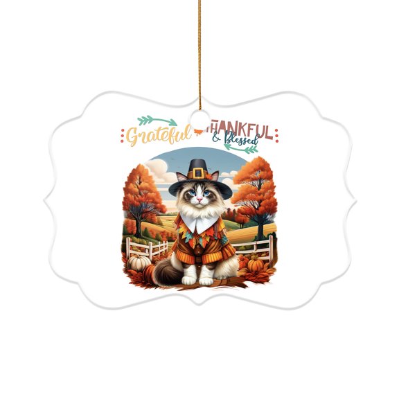 Thanksgiving Ragdoll Pilgrim Grateful, Thankful, Blessed Fall Welcome Acrylic Benelux Ornament Cat Lover Kitten Owner Gifts Idea Home Tree Decor - 00021