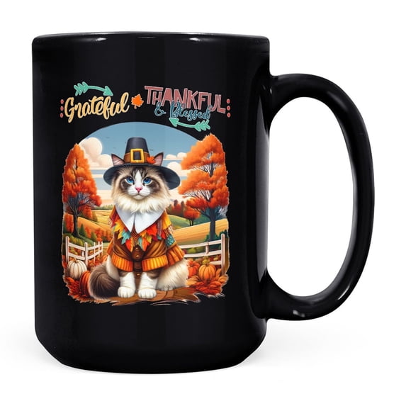 Thanksgiving Ragdoll Pilgrim Grateful, Thankful, Blessed Fall Welcome Mug Cat Lover Kitten Owner Gifts Idea Coffee Tea Cup - 00021
