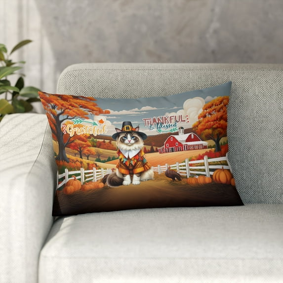 Thanksgiving Ragdoll Pilgrim Grateful, Thankful, Blessed Fall Welcome Pillowcase Double Sided Cat Lover Kitten Owner Gifts Idea Pillow Case Covers - 00021