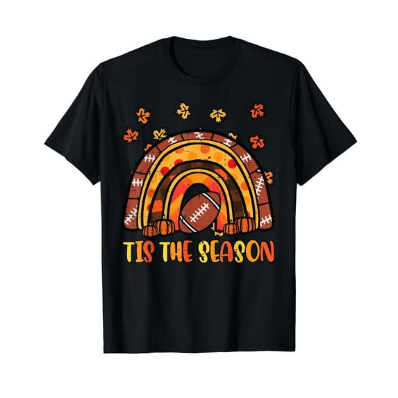 Thanksgiving Rainbow Football Tis The Season Fall Men Boys T-Shirt