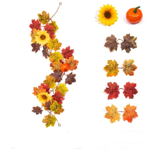 Thanksgiving Real Maple Leaf Pumpkin Sunflower Vine, Fall Harvest Home Decor for Centerpiece, 39.4 Inch