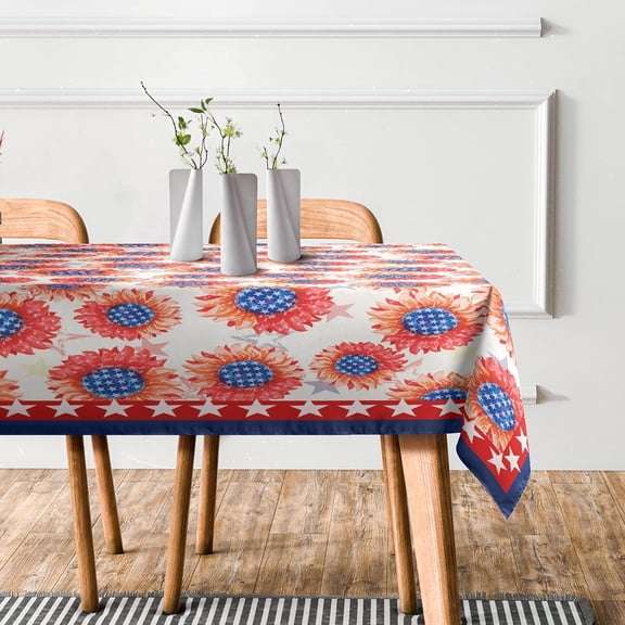Thanksgiving Rectangular Tablecloth 4th of July Sunflower Table Cloth Washable Table Cover for Holiday Dinner Picnic Indoor Outdoor Party Dining Room Table Decor (60x84inch)