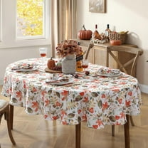 Thanksgiving Red Leaves Festival Fabric Tablecloth, 60 x 84 Oval, Autumn Leaves Harvest Dining Table Cover, Easy Care Fall Decor